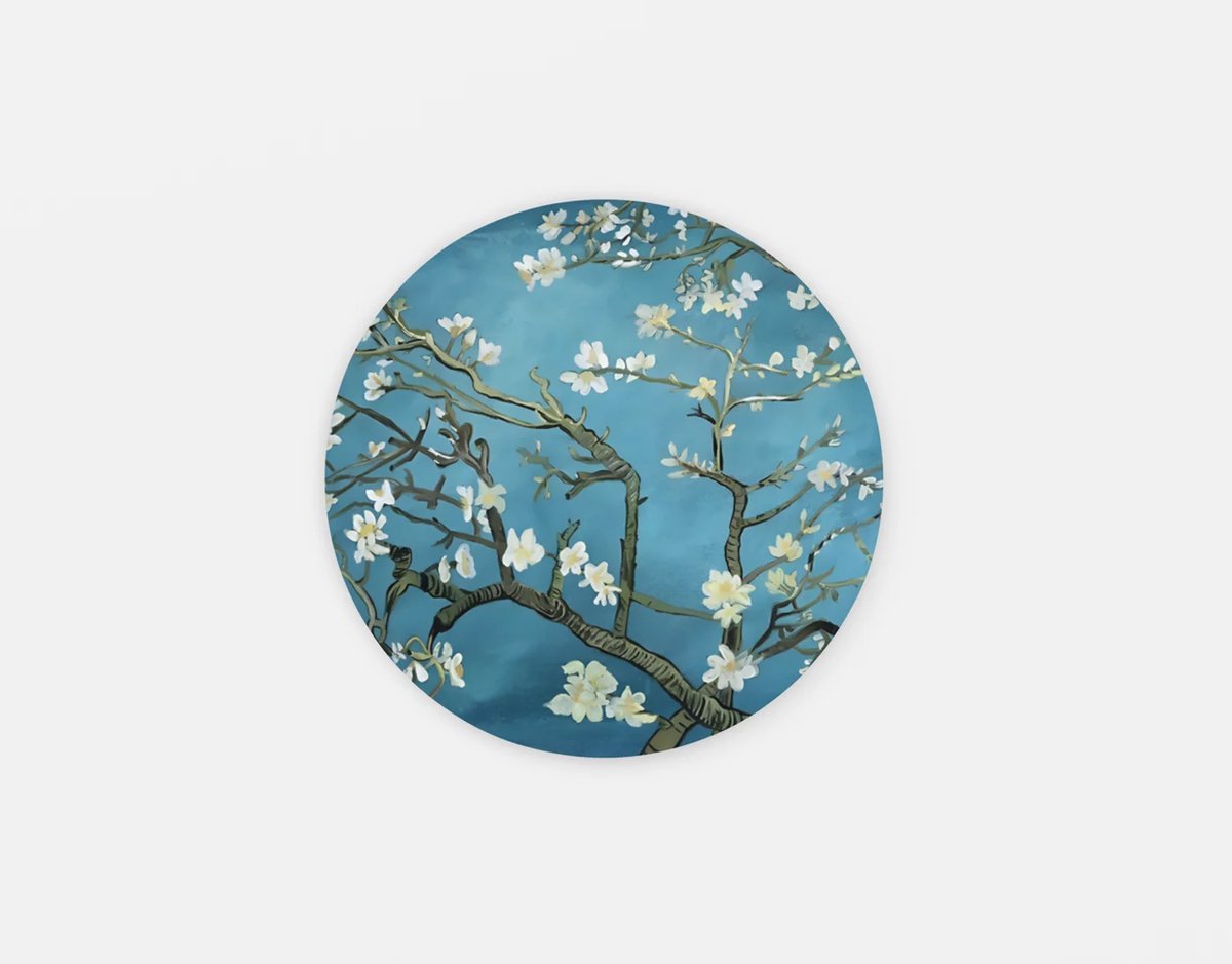 Trendex Global Rond Schilderij - Van Gogh Stijl - Muurcirkel Print op Dibond - Abstract - Bloemen - 60 cm Blauw