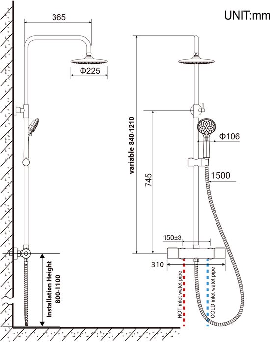 Auralum max Regendouche met Thermostaatkraan - Regendouche en Handdouche - 9 inch Douchekop - Rond Design - Zwart