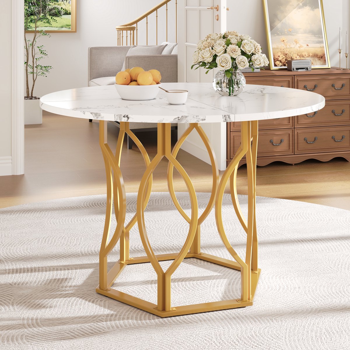 SINGULARITY Ronde Eettafel (100x100x76cm)-4 Personen-Rond-Metalen Poten-MDF-Wit