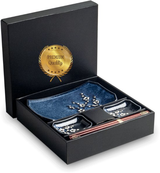 Ensemble de sushi | BLEU HANA | Set de Services de table à sushis japonais | 6 pièces | 2 personnes | Motif de Bloem