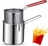 SNQ Frituurpan - Multifunctionele frituurpan - Geüpgradede frituurpan met lange handgreep - Multifunctionele stalen frituurpan - Roestvrij staal - Minifriteuse - Handfriteuse - Frituurpan voor thuis (friteuse + mand)