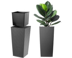 KADAX Bloempot, bloembak van kunststof, plantenbak voor bloemen, binnen en buiten, tuin, balkon, terras, huis, weerbestendig, imitatie rotan (57 cm hoog, grafiet rotan)