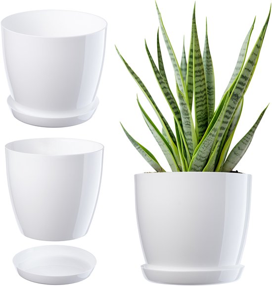 Pot de fleurs Kadax, pot de fleurs avec soucoupe, pot de fleurs rond pour l'intérieur, pot décoratif élégant en plastique, pot de fleurs pour fleurs et plantes, pot de fleurs léger (Ø 28 cm, blanc)
