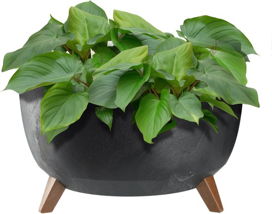 1x Kunststof Ratolla vierkante rotan balkon plantenpotten/bloempotten antraciet 8,5 liter | Fun en Feest