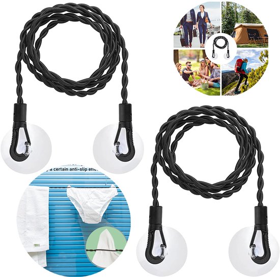 ZAHD 2 stuks verstelbare winddichte waslijn reiswaslijn reiswaslijn reiskledinglijnen met haken en zuignappen, zonder wasknijpers te gebruiken, ideaal voor camping, vanlife en backpacking (wit