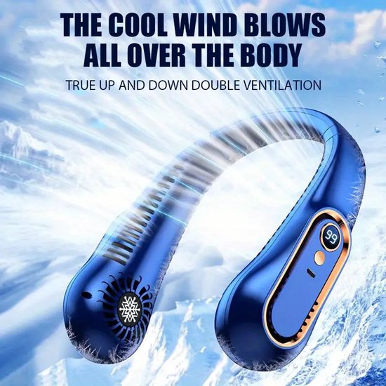 Nek Ventilator Blauw - Nek ventilator - 5 standen - Draadloos - Neck fan - Mini ventilator - Gezichtsventilator - Hals ventilator