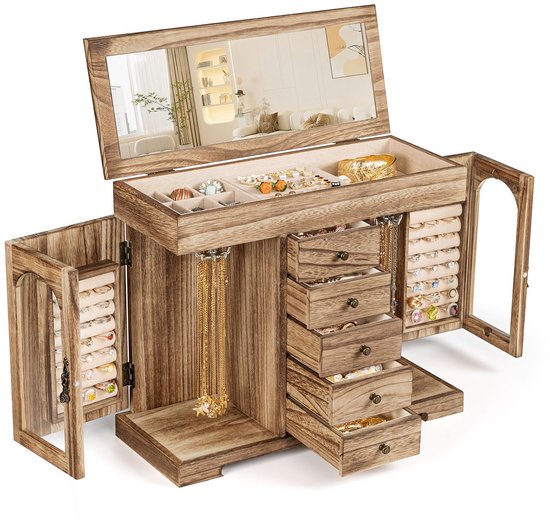 Groot sieradendoosje voor dames - houten juwelendoos - 1 stuk - 36 x 25 x 25 cm