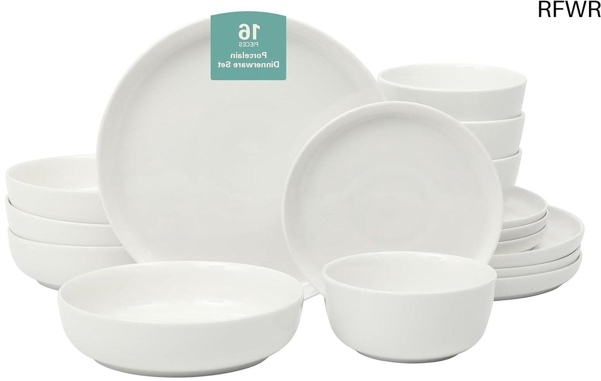 RFWR® Porseleinen Serviesset voor 4 Personen - 16-delig, Wit