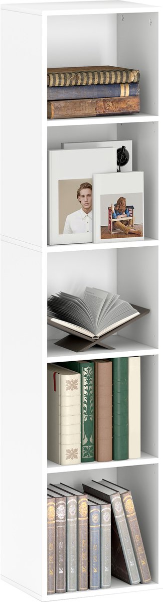 Homcom boekenkast smal 5 vakken - Boekenrek - Opbergrek - Wit Weiß