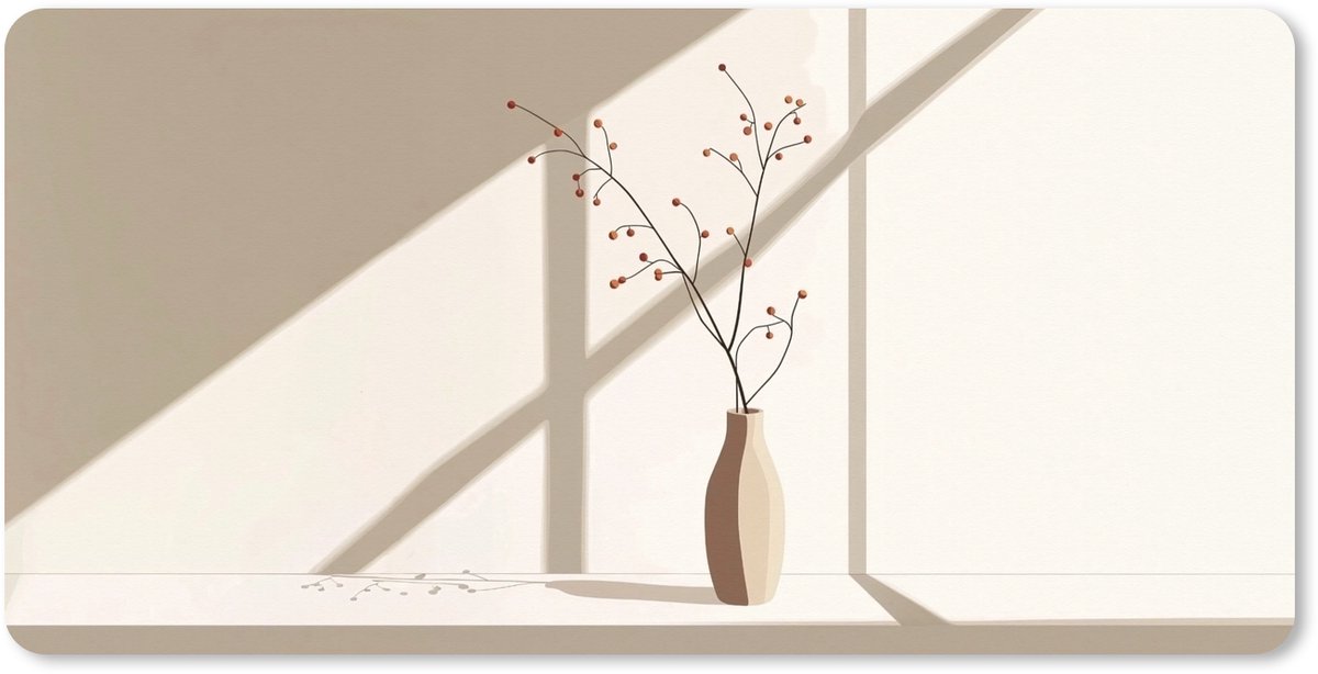 Muismat XXL 90x45 cm - Bureau onderlegger - Bureau mat Vaas - Takken - Bessen - Minimalistisch - Bureaumat - Gaming mousepad xl - Bureaulegger groot - Computer deskmat