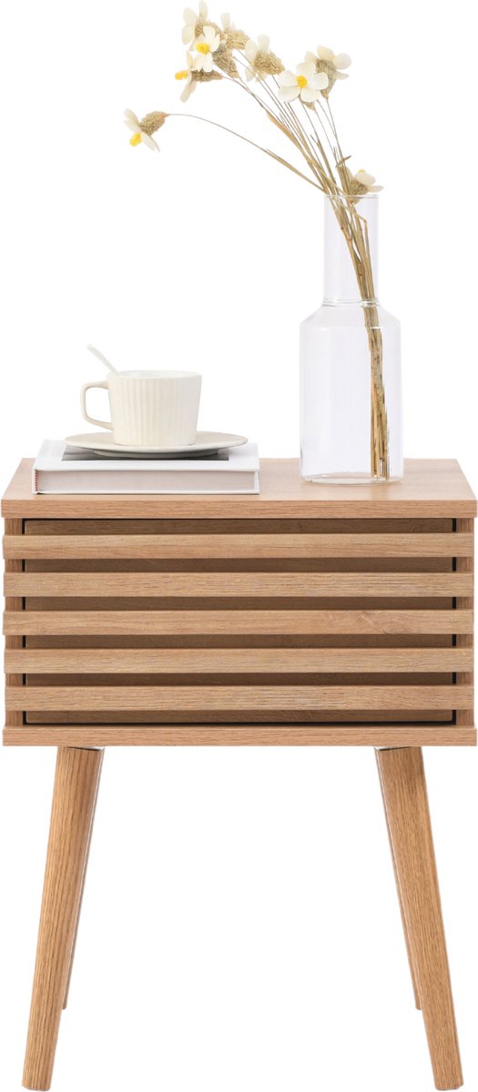 ACAZA Nachtkastje - Nachtkastjes - Bijzettafel - Eiken Kleur - 50,50 x 40 x 39 cm cm (H x B x D) - Nachtkastjes modern - Rotan Kast - Nachtkastje hout - Nachtkastje met Lade - Nachtkastjes - Rotan - Kasten - Rotan Nachtkastje