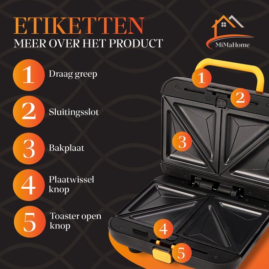MiMaHome Wafelijzer met Verwisselbare Platen Pro - Tosti Apparaat - Contact Gril - 750W - Elektrisch Tosti Apparaat - Tosti Ijzer - Sandwich Maker van MiMaHome — afbeelding 3