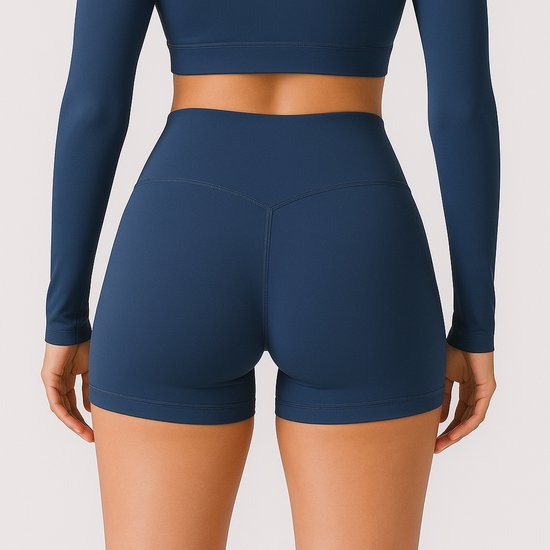 Gym Revolution - Korte Sportlegging dames - Sportbroek dames met zakje - Sportkleding dames - Yoga short dames - Hardloopbroek dames kort - High waist sportlegging - Fitness legging dames - Gym short dames - Navy blue - Maat S van Gym Revolution — afbeelding 2
