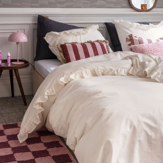 Dindi Home Dekbedovertrek White Ruffle - 140x220 - 100% katoen - Off White van Merkloos — afbeelding 3