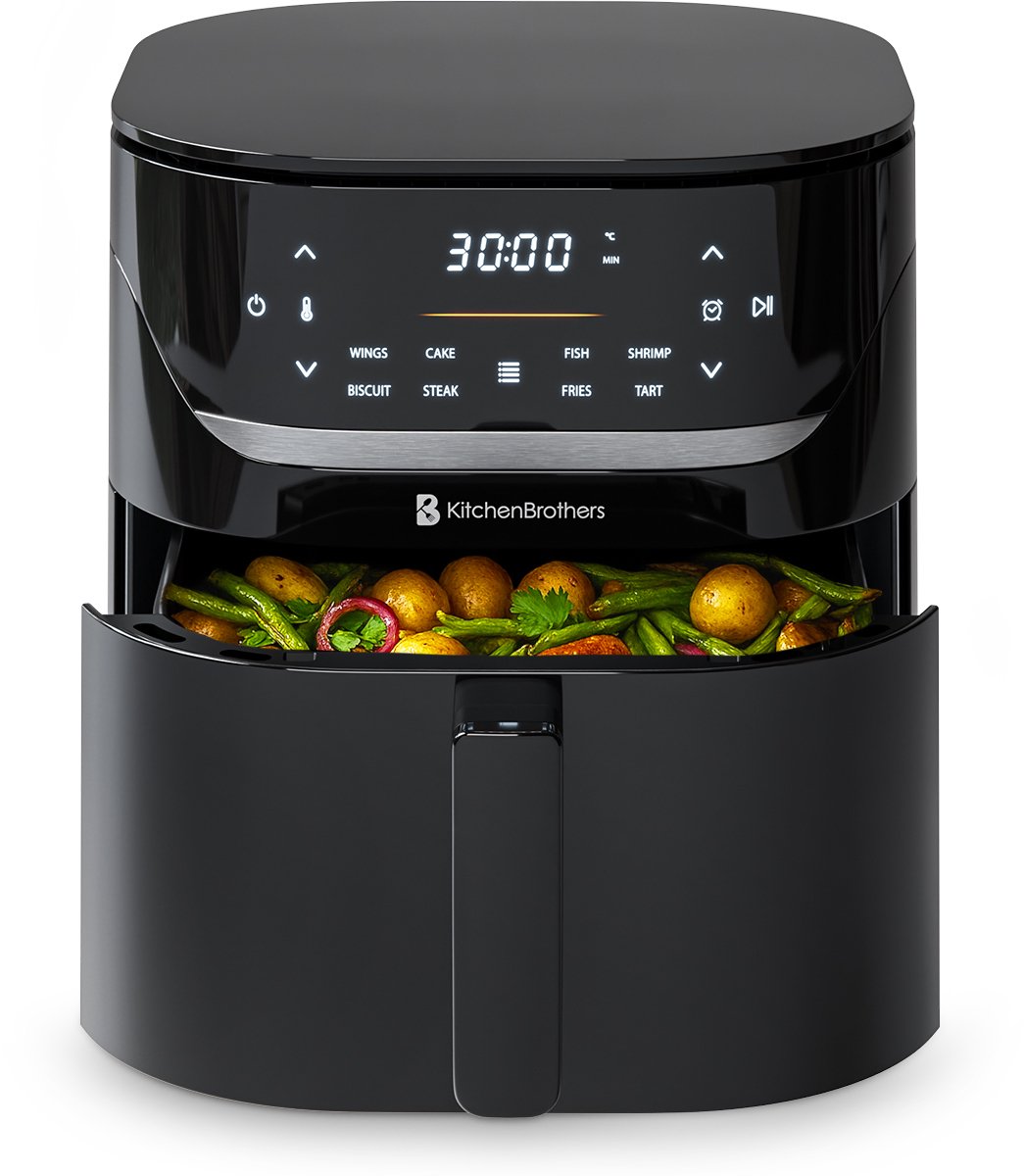 KitchenBrothers Airfryer XL - 1500W - 5L - Heteluchtfriteuse - 80ºC tot 200ºC - 8 Kookprogramma's - Zwart