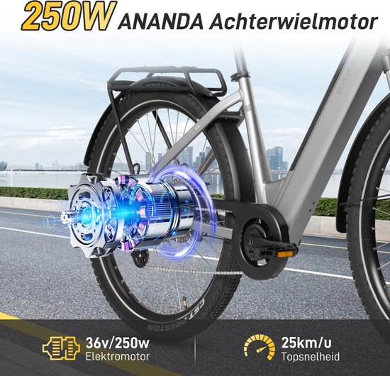 SAXXX Elektrische Fiets Comfort SUV Easy - 468Wh uitneembare accu - 90 km Actieradius - SHIMANO Altus 7 Versnellingen - Achterwielmotor 250W - 27.5 inch CST anti-lek banden - Mechanische schijfrem - Elektrische Stadsfiets - Zilvergrijs van Saxxx — afbeelding 4