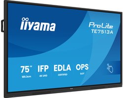 iiyama TE7513A-B1AG beeldkrant Interactief flatscreen 190,5 cm (75") Wifi 500 cd/m² 4K Ultra HD Zwart Touchscreen Type processor Android 18/7