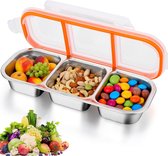 Boîte à lunch légère - Boîte à bento - Boîte à goûter avec couvercle - Boîte alimentaire à 3 compartiments - Acier inoxydable - Boîte à goûter en métal - Réutilisable - Boîte à goûter en acier inoxydable - Wit