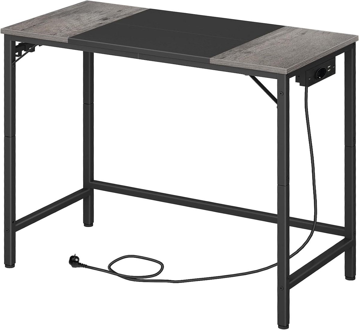 Allecto plus - Bureau computertafel met stekkerdoos en 3 haken - Moderne studietafel voor werkkamer - Robuust en stabiel - Eenvoudige montage - Grijs Zwart - Ideaal voor kantoorwerk - Duurzaam design