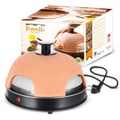 Emerio Pizzarette Origineel - 4 Persoons Pizza Oven - Handgemaakte Terracotta Koepel - 4 Geïsoleerde Bakspatels - RVS Bakplaat - Gourmetstel met Cool touch - PO-115985 900W