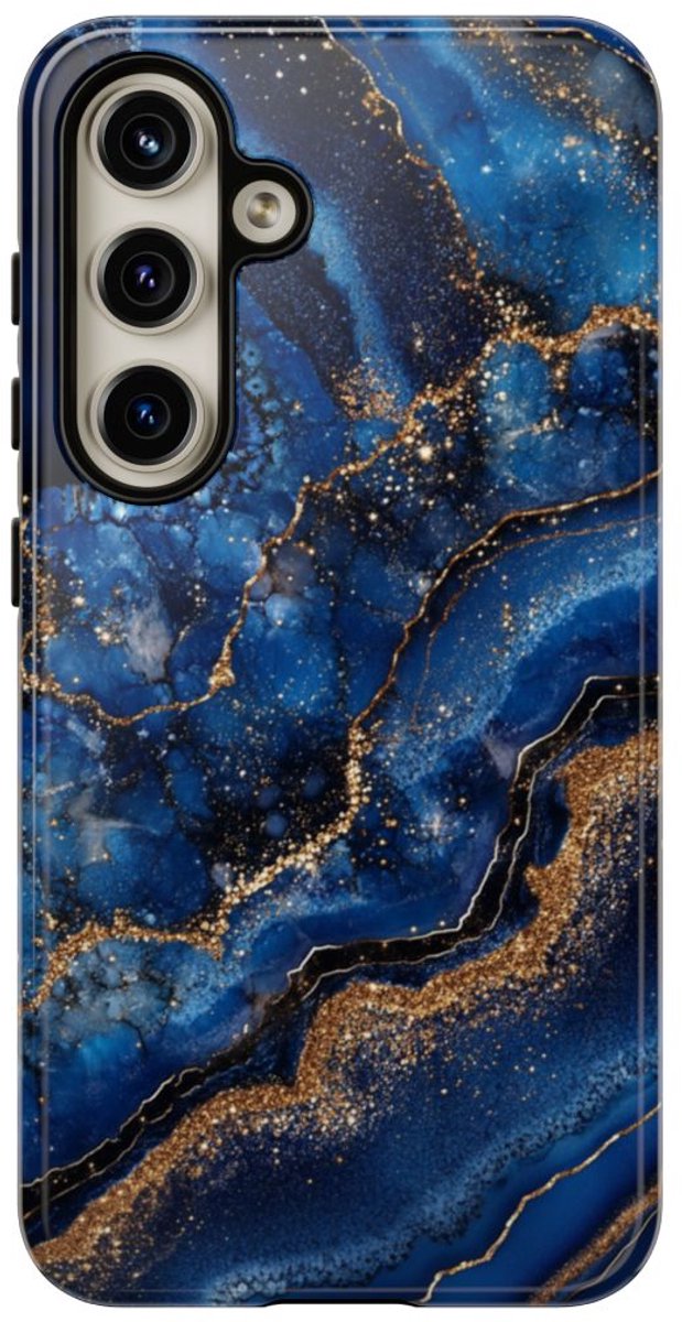 Blauw-Goud Geodepatroon – Telefoonhoesje Geschikt voor Samsung Galaxy S24