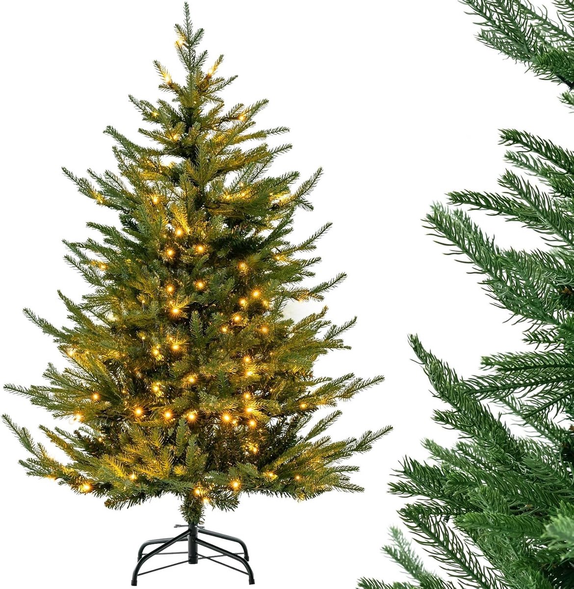 Kunstkerstboom met 180 warm witte LED-lampjes en 8 verlichtingsstanden.