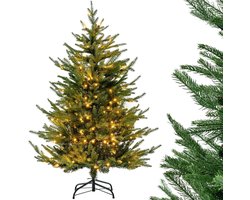 COSTWAY Kunstkerstboom met verlichting, scharnierende kerstboom met 8 verlichtingsstanden, 180 warm witte LED-lampjes, kerstboom, kunstkerstboom voor thuis, kantoor, 136 cm hoog