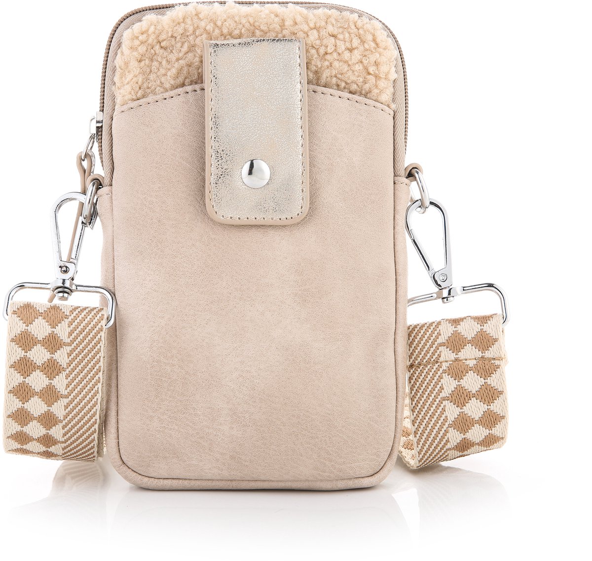 "Leren" Tas | Schouder tasje | Telefoon tasje | Beige - bont - pu