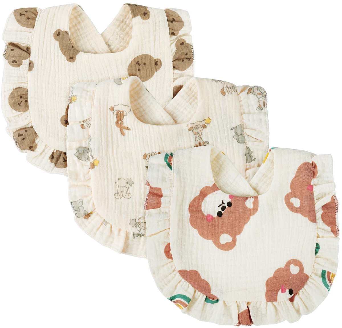 Baby Kwijl- en Spuugslabbetjes - 3-pack Zachte Absorberende Mousseline - Met Drukknoopsluiting - Voor Baby's & Peuters