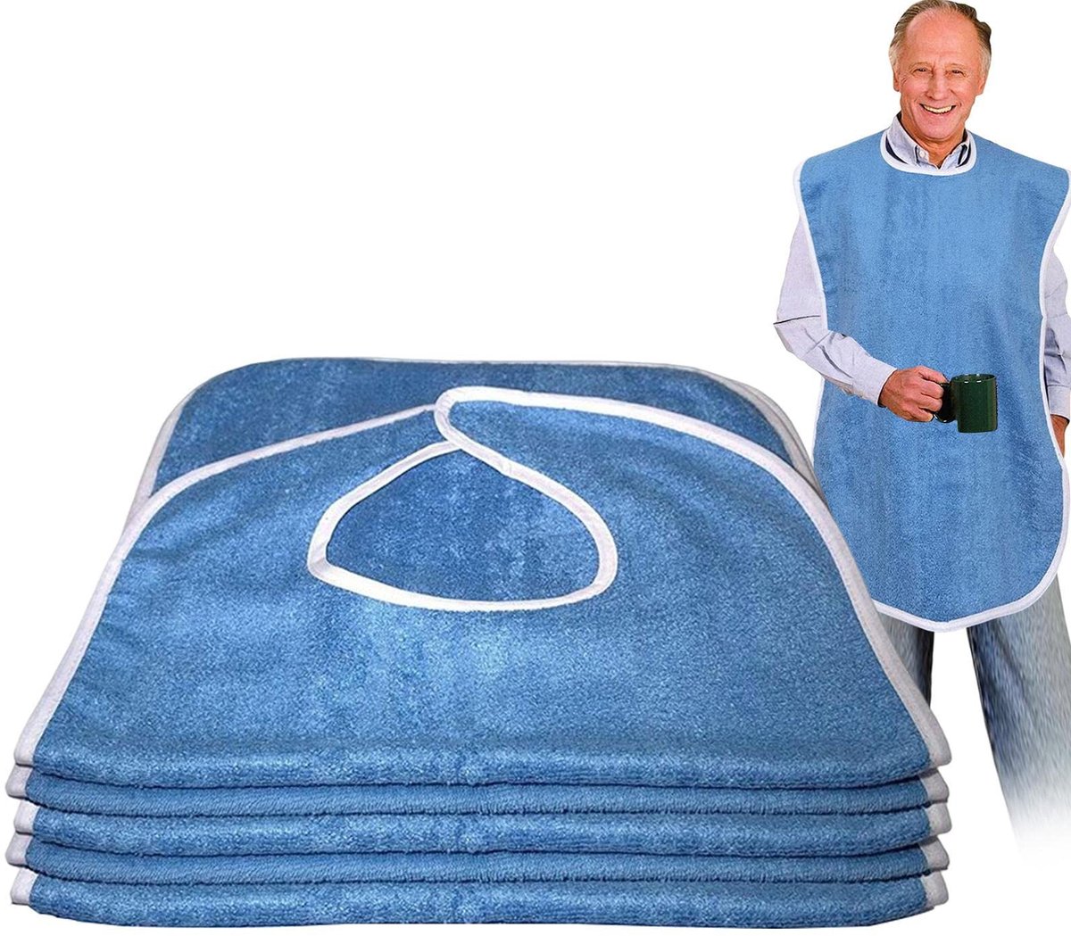 Image of 76 x 45 cm Slabbetjes voor volwassenen, 5-pack waterdichte schorten voor mannen en vrouwen om te eten, beschermer voor eetkamerkleding, wasbare slabben voor volwassenen voor vrouwen en mannen