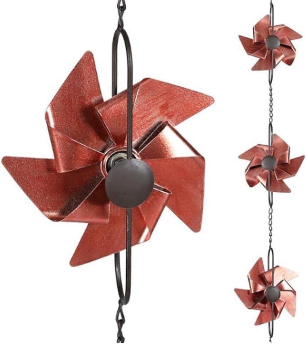 Regenketting - Windmolenvorm - 2,6 m - Metaal - Uniek tuinaccessoire - Vangt effectief regenwater op - Geschikt voor buiten, tuinen en dakranden - Rood