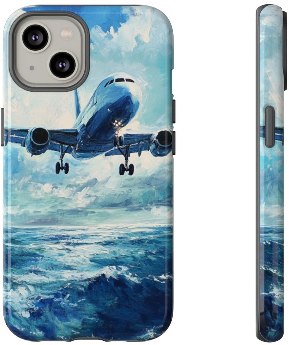 Vliegtuig Boven Oceaan Olieverfschilderij – Telefoonhoesje Geschikt voor iPhone 14