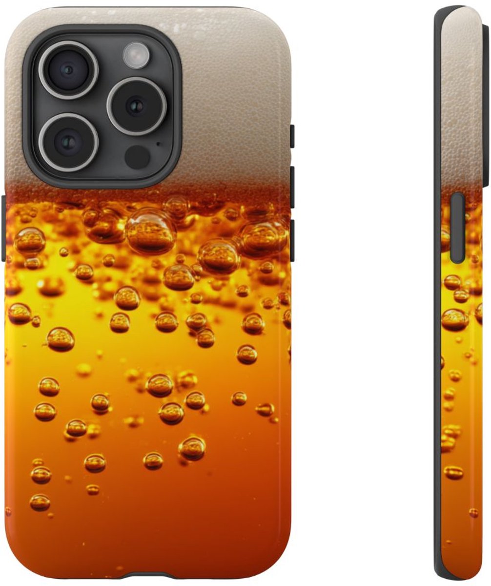 Amberkleurige Bierbellen van Dichtbij – Telefoonhoesje Geschikt voor iPhone 15 Pro