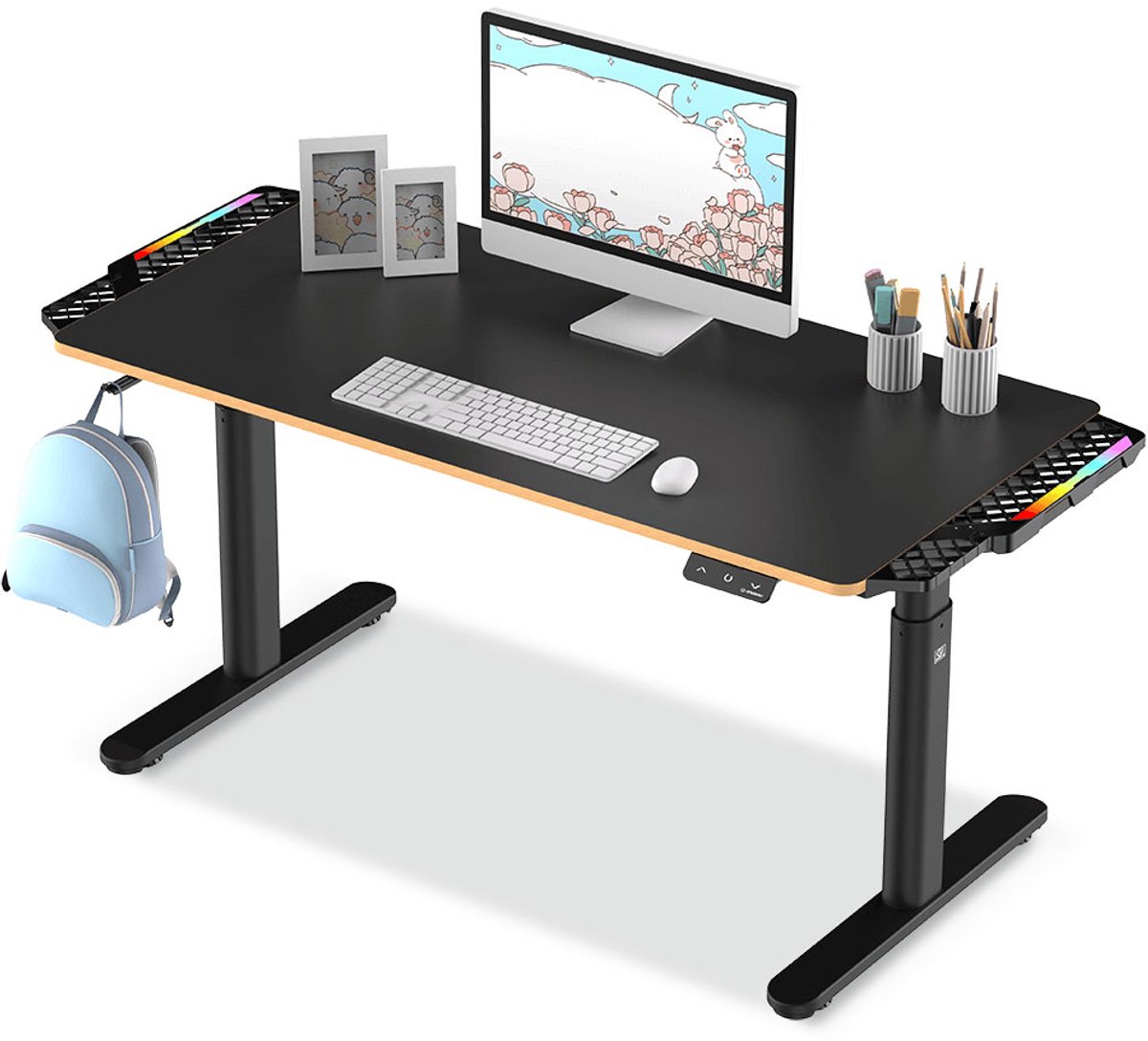 Elektrisch verstelbaar bureau voor kinderen 120x60 cm met LED verlichting – hoogte 55–81 cm, gaming bureau voor jongeren, Ultradesk Pulsar RGB, groeit mee met kind, ergonomisch studiebureau, zwart