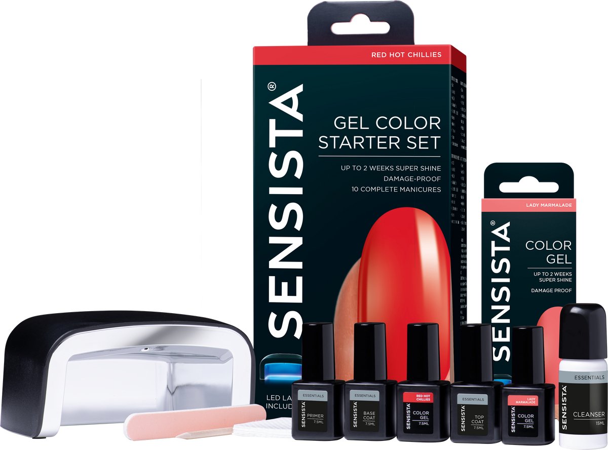 Sensista Cadeauset - Red Hot Chillies - Lady Marmalade - Gellak Starterspakket - Gel nagellak - Rood - Oranje/Roze - 7.5ML