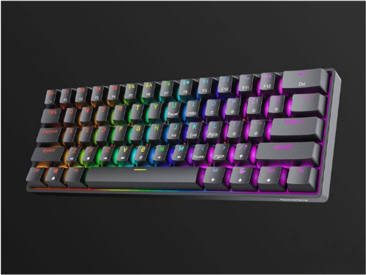 Thuys – Mechanisch Gaming Toetsenbord 60 Procent – 61 Toetsen RGB LED Keyboard – Met Speed Yellow Switches – Zwart