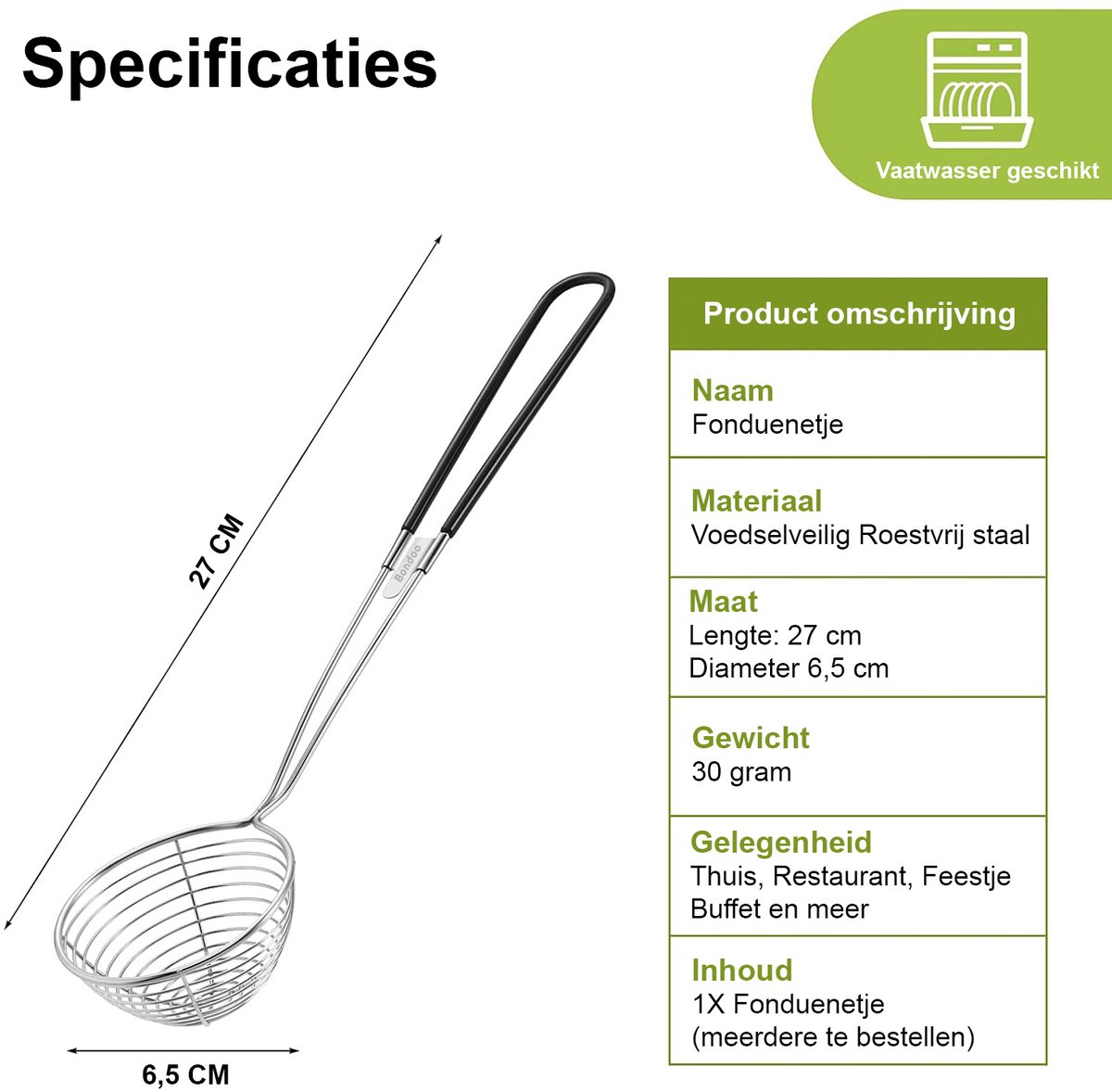 Fondue netjes voor Hotpot - Roestvrij staal - met handgreep - Ø6,5cm - los verkrijgbaar of als set van 4/6/8 stuks - Zwart – foto 2