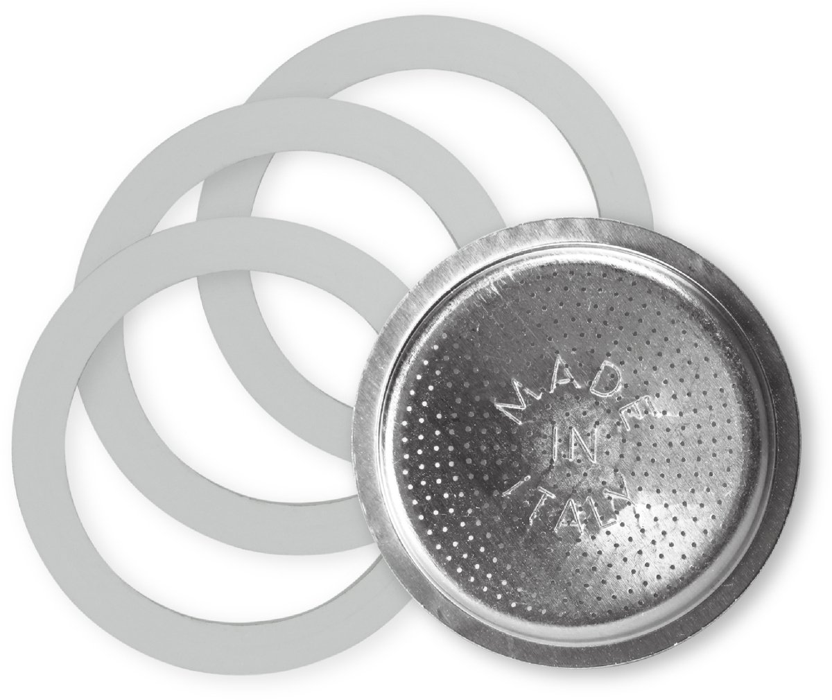 3x Dparts 2-kops rubberen ringen en 1 filterplaatje - geschikt voor 2 kops Bialetti Percolator - series Moka express - Dama - Mini Express - Brikka - Elettrika