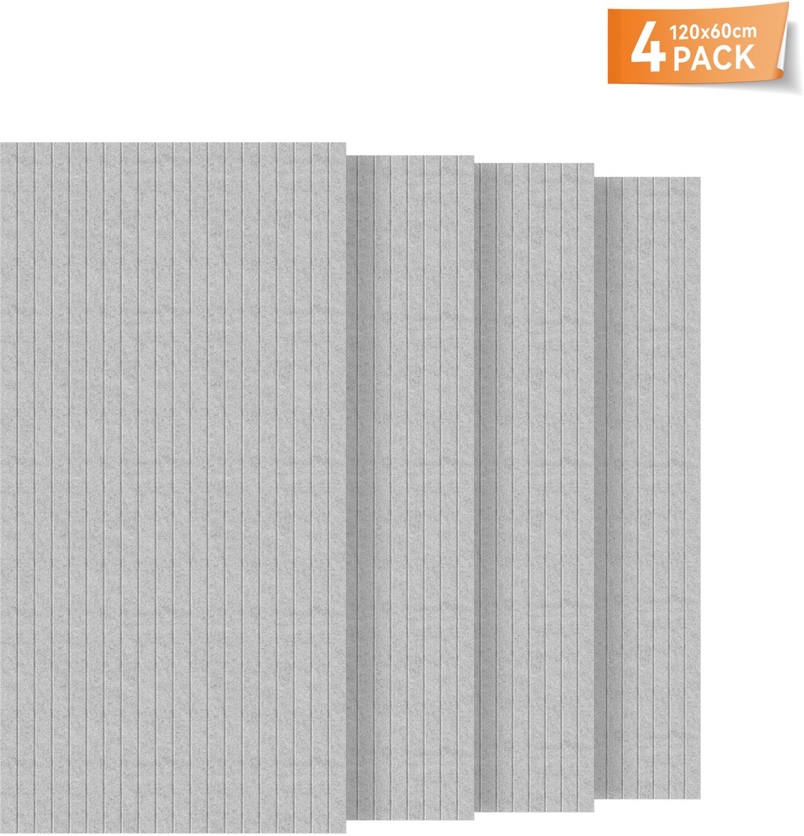 Aufun Rechthoekige Akoestische Panelen, Zelfklevende Wandbekleding (Lichtgrijs, 4 Strips)