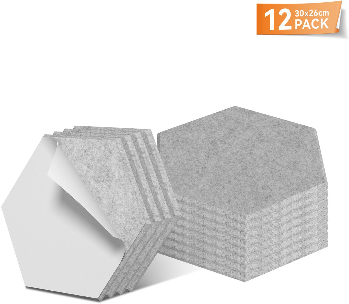 Aufun Hexagonale Akoestische Panelen, Zelfklevende Wandbekleding (Lichtgrijs, 12 Strips)
