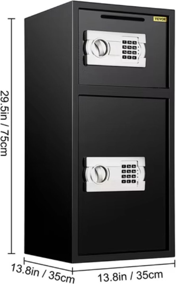 WNHB® Veiligheidskluis 75L Zwart - Brandwerende Kluis met Dubbele Deur en Digitaal Slot - Inhoud Maat L - Grote Kluis voor Waardevolle Bezittingen