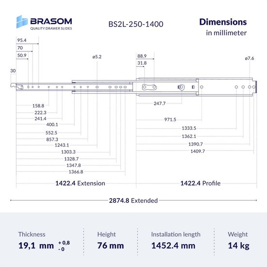 Set de glissières de tiroir 250 kg 1400 mm + supports de sol haut + montage de tiroir incliné 56 pouces avec serrure rails de tiroir lourds courts entièrement extensibles verrouillables 140 cm 56"