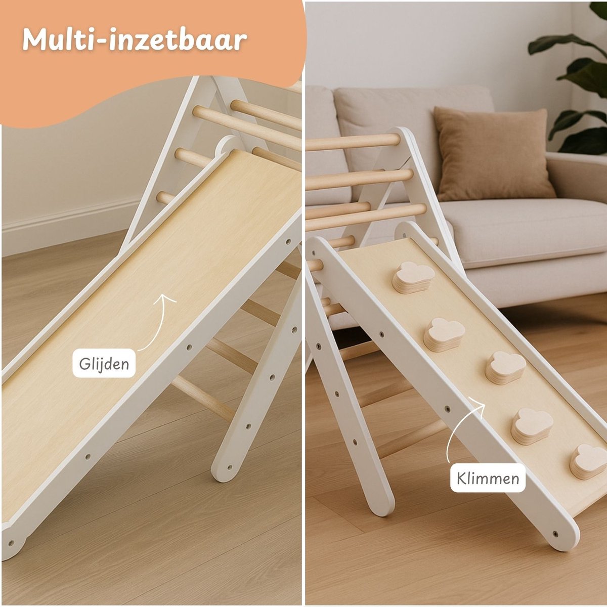 Maxx Kidz - Houten Klimrek - Pikler Driehoek met Glijbaan - Klimboog voor Binnen - Baby Speeltoestel - Hout Peuter Speelgoed - Leerzame Klimdriehoek — afbeelding 4