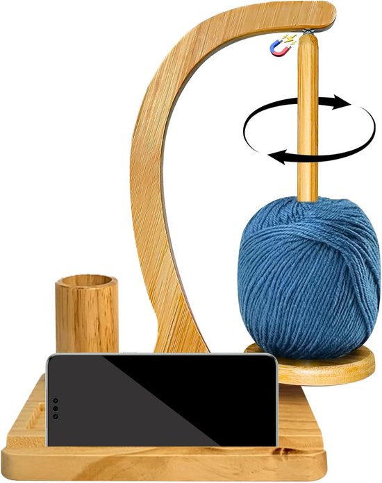 Garenkom voor Haken & Breien - Garenhouder - Met Magnetisch Spoelrek - Draaibaar Design - Incl. Telefoonhouder & Opwindmechanisme