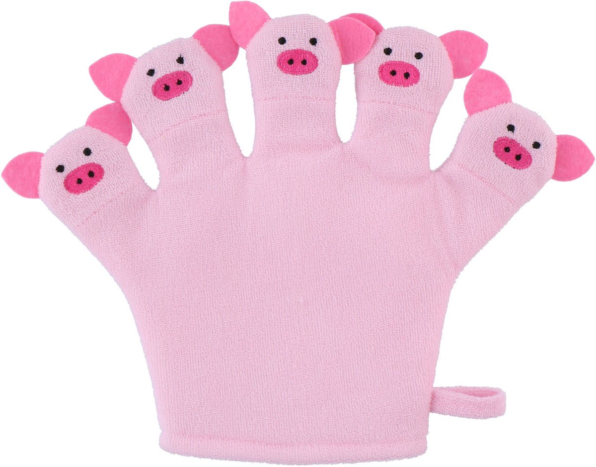 Badhandschoen voor Kinderen Roze Varkentje - Baby Shower Glove - Douche Handschoen - Washandjes Baby