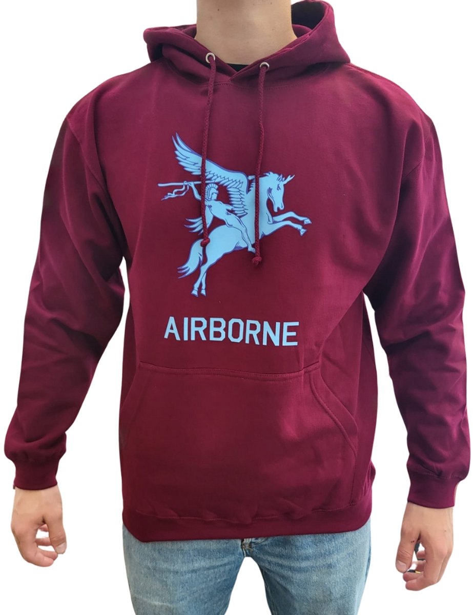 Airborne - Hoodie Maroon Rood Met Pegasus - Airborne Trui - Volwassenen - Maat XXXL