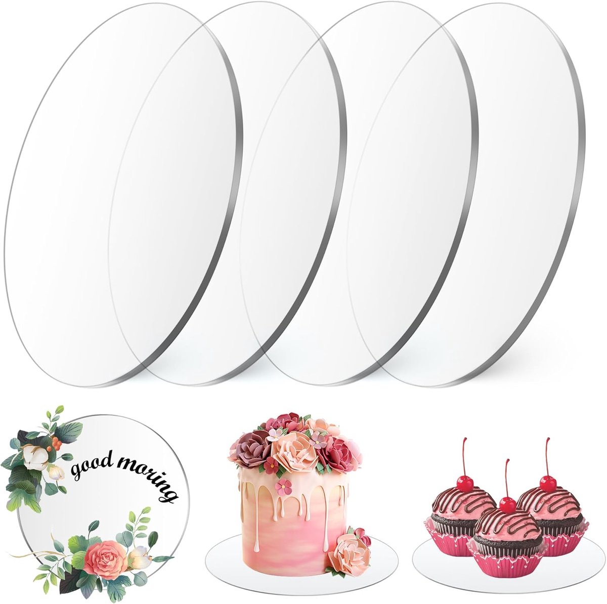 Taartschijf van acryl - 16 cm - rond - transparant - taartplateau voor taart en gebak