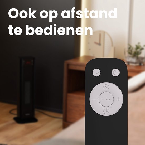 Auronic Elektrische Kachel - 2000W Heater - Keramische Kachel - Tot 30m2 - Roterend - Toren Kachel - Met Afstandsbediening - Zwart