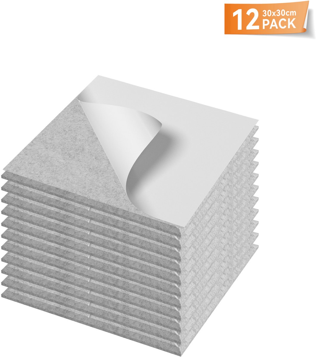 Aufun V-vormig Akoestische Panelen, Zelfklevende Wandbekleding (Lichtgrijs, 12 Strips)