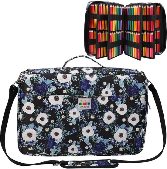 Foto: Jakago etui met grote capaciteit voor 480 kleurpotloden waterdichte pennenzak organizer voor kleurpotloden kunstenaarskwasten fineliner en markeerstift cadeau voor kunststudenten anemone 